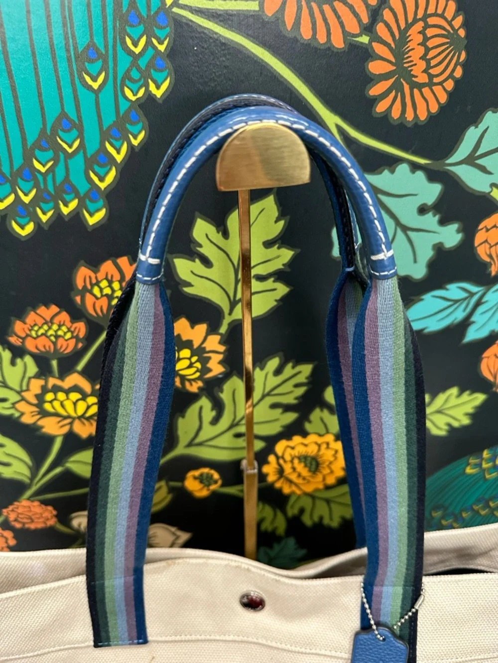 Coach Rainbow Logo Canvas Tote Bag Stripe Handles 2020 Large Carryall - Picture 8 of 14